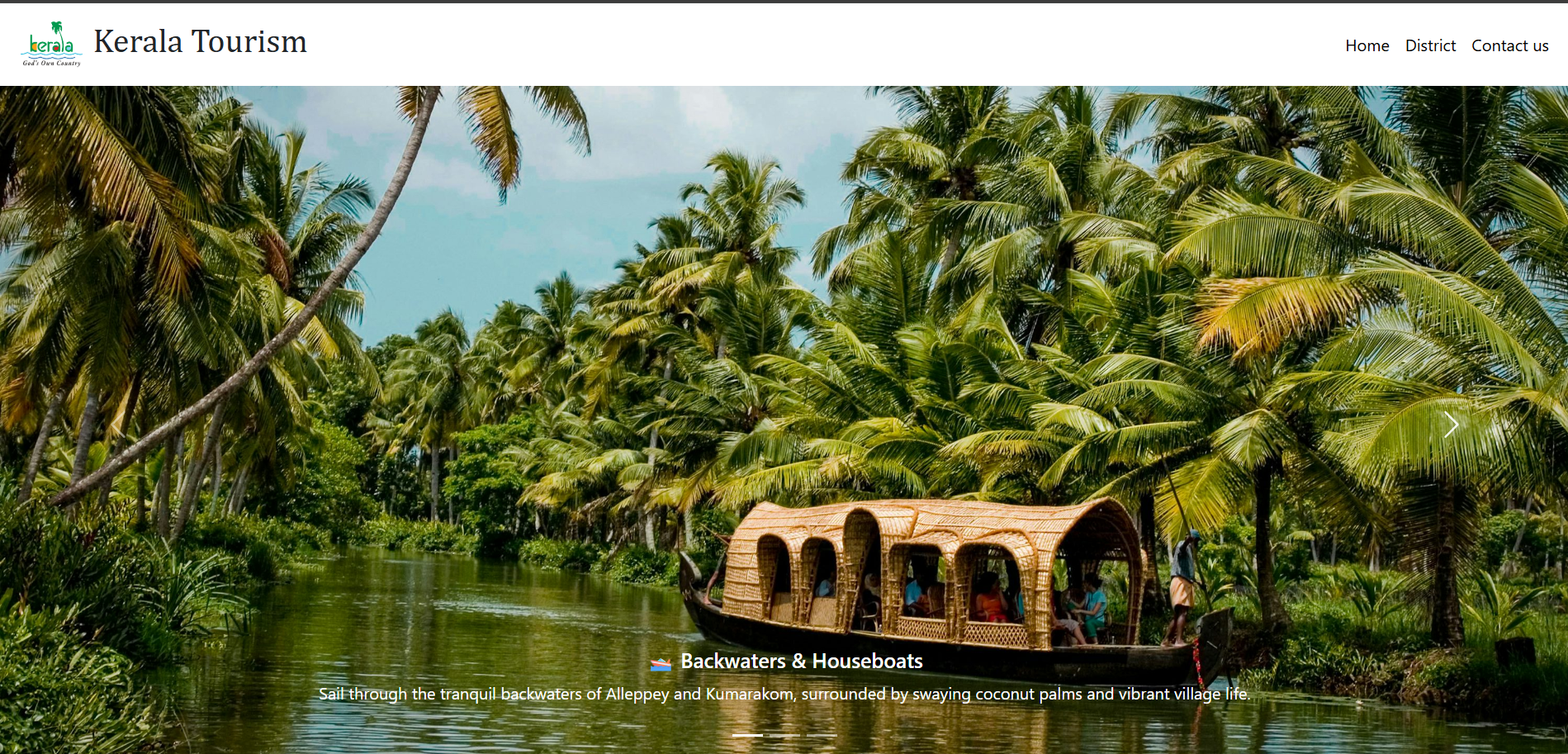 Kerala Tourism website project screenshot 1 by Anwarsha N S