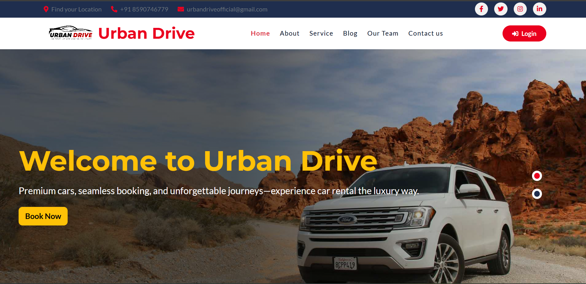Urban Drive Car Rental Platform project screenshot by Anwarsha N S